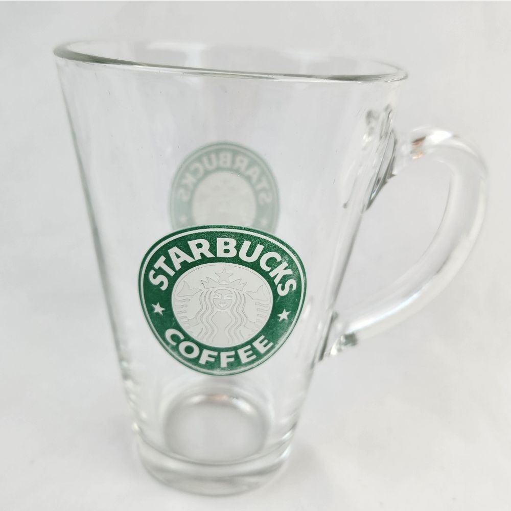 ☕️Vintage 90s Starbucks Clear Glass Siren Logo Conical 12oz Mug